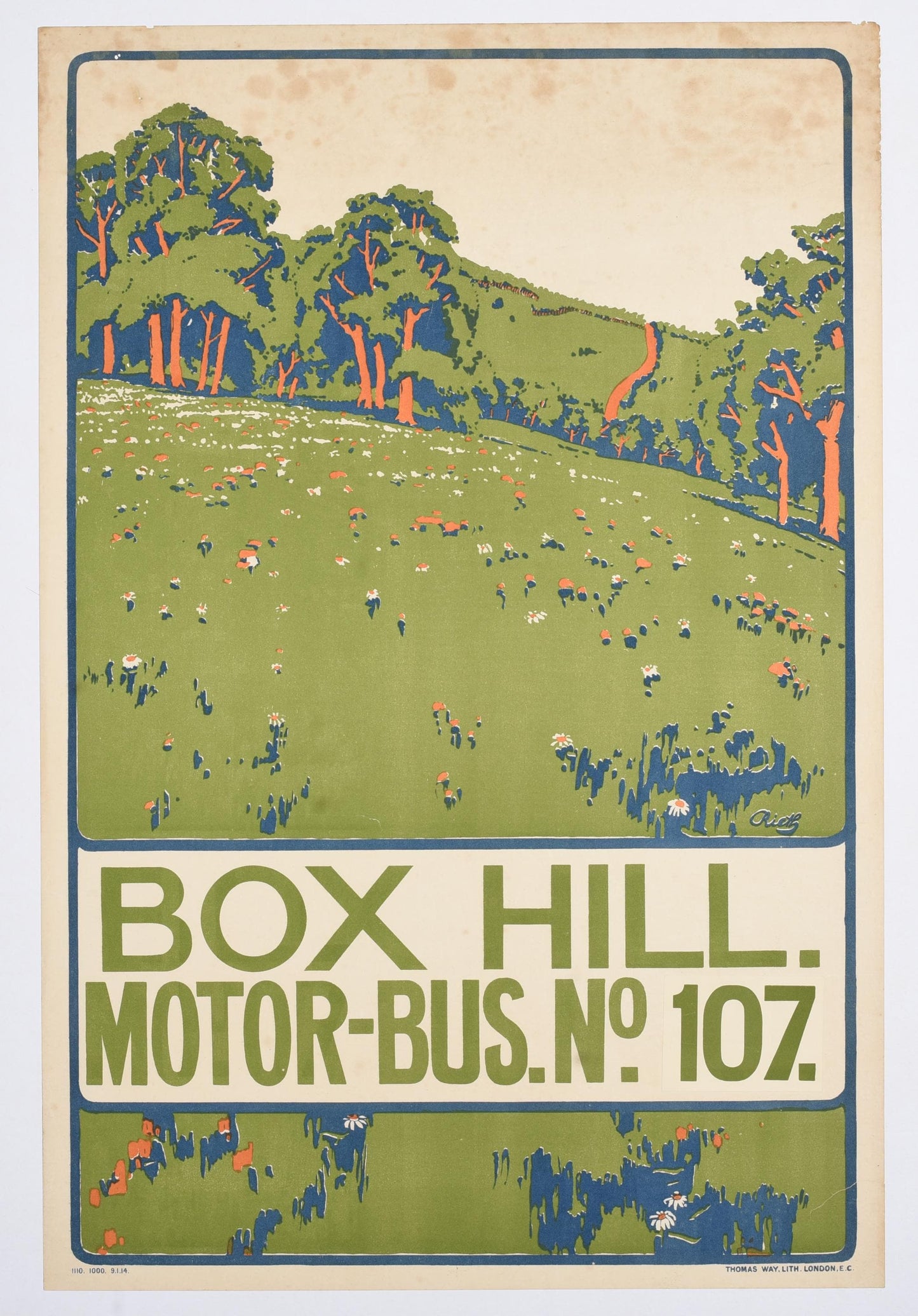 1914 Box Hill Motor-Bus No. 107 Travel Poster by Paul Rieth