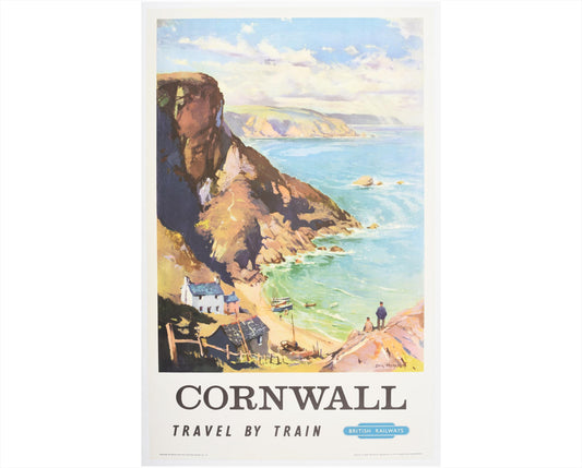 Original 1950 Cornwall Travel by Train Poster by Jack Merriott, British Railways