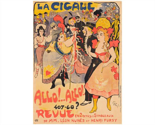 Original La Cigale Allo! Allo! Poster, Jules-Alexandre Grün, Belle Époque French Theatre Poster