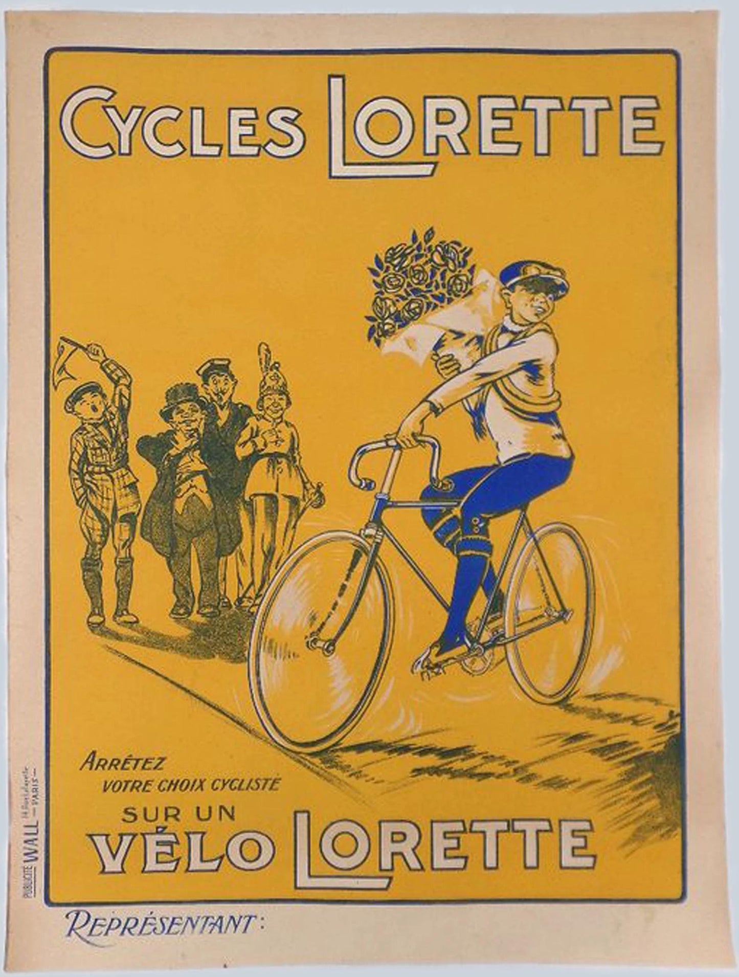 1930s Original French Cycling Poster - Cycles Lorette Bicycle Advertising (Publicité Wall, Paris)
