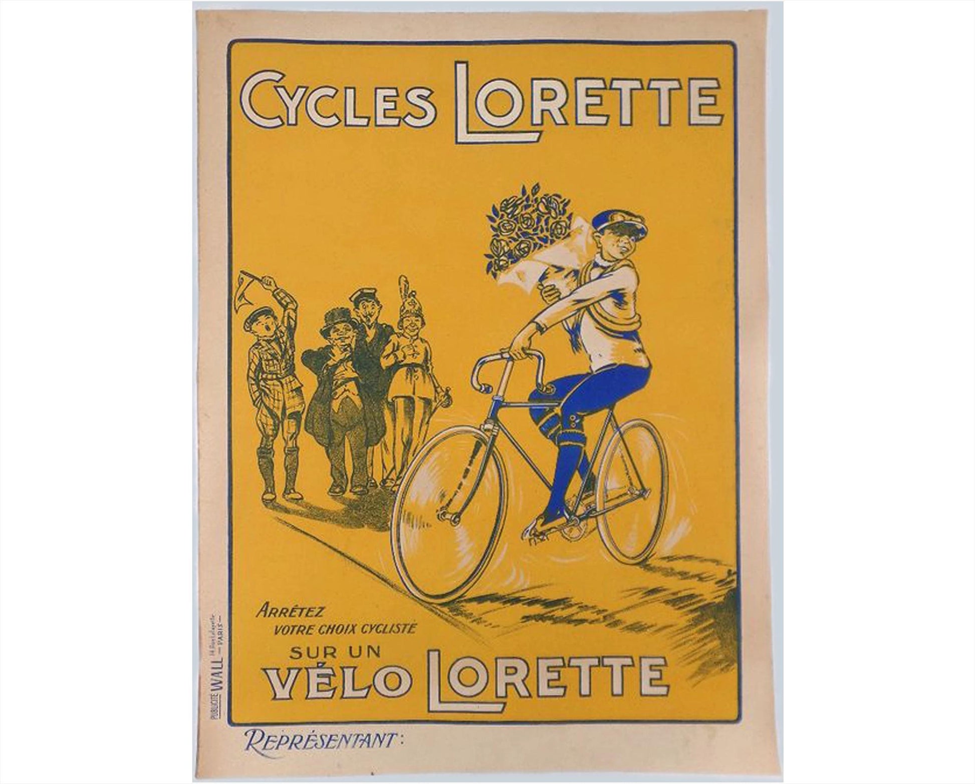 1930s Original French Cycling Poster - Cycles Lorette Bicycle Advertising (Publicité Wall, Paris)