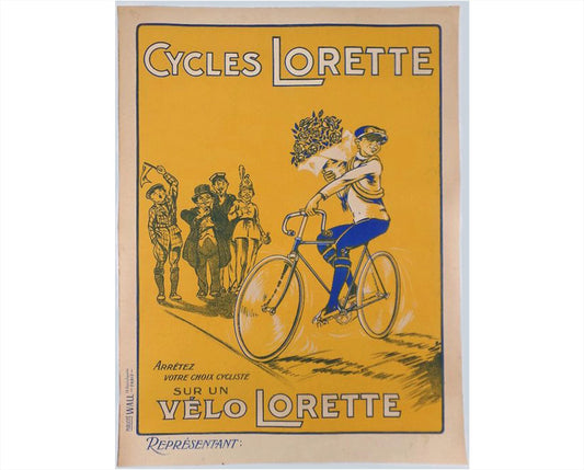 1930s Original French Cycling Poster - Cycles Lorette Bicycle Advertising (Publicité Wall, Paris)