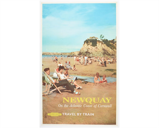 Original Newquay Cornwall British Railways Poster, Travel by Train, Vintage Beach House Art