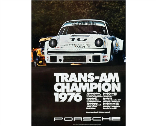 Original Porsche Trans-Am Champion 1976 Factory Poster, Erich Strenger, Porsche 934 Turbo, Motorsport Art