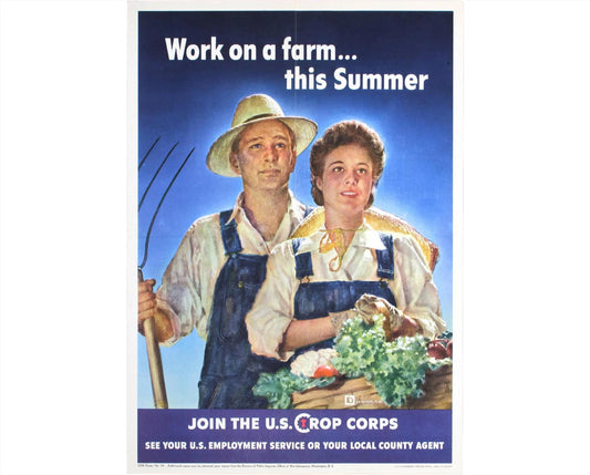 Original 1943 Work on a Farm This Summer Poster, U.S. Crop Corps WWII Farm Poster