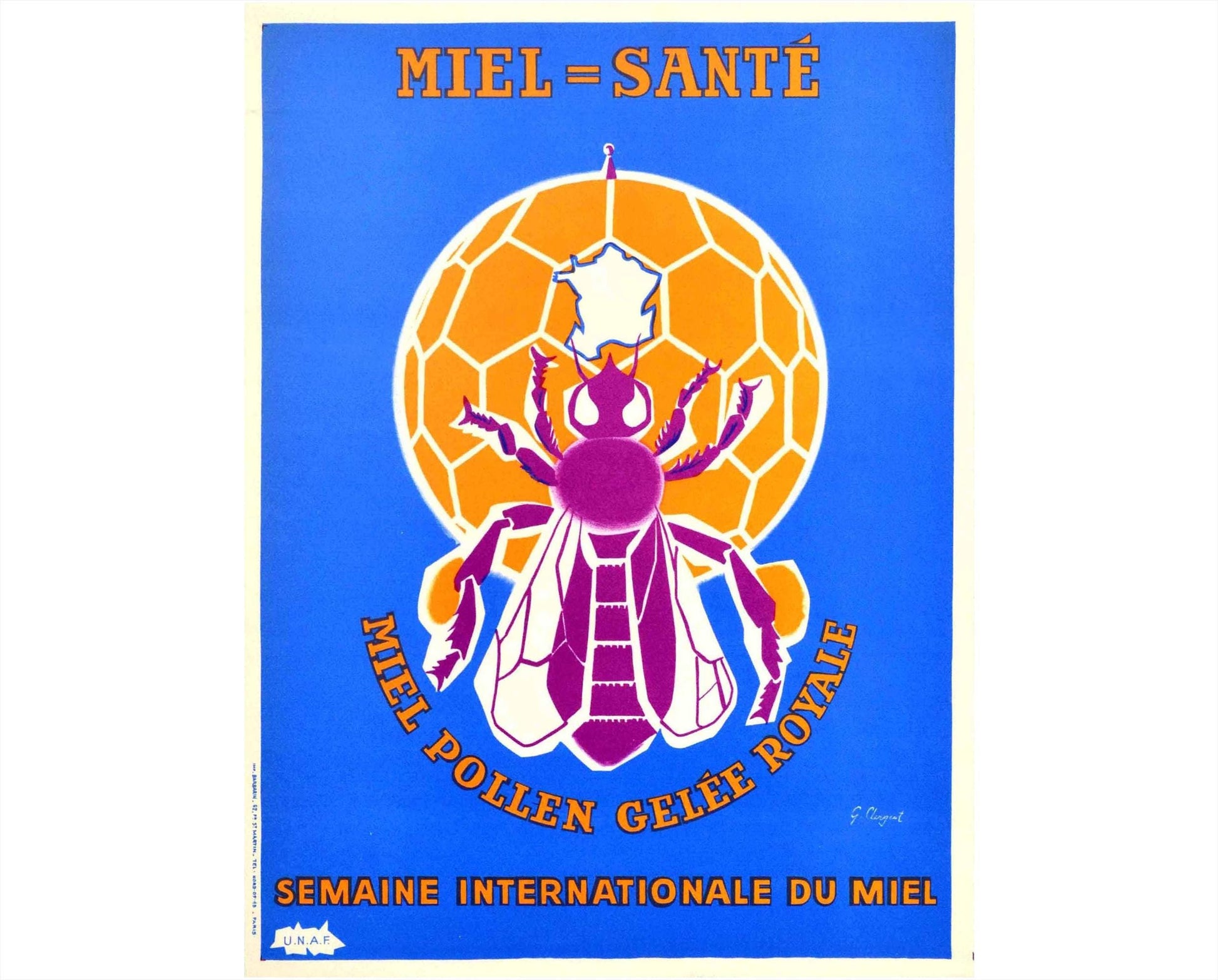 Miel Santé Original Poster, French Vintage Honey Bee Advertising Art, 1950s