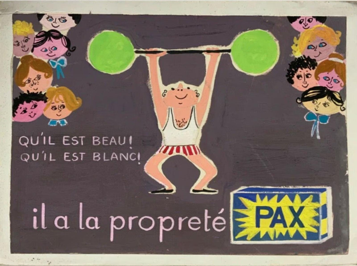 1950s Georges Hugnet "PAX" Laundry Soap - Original French Gouache Mock-Up (25x19.5 cm)