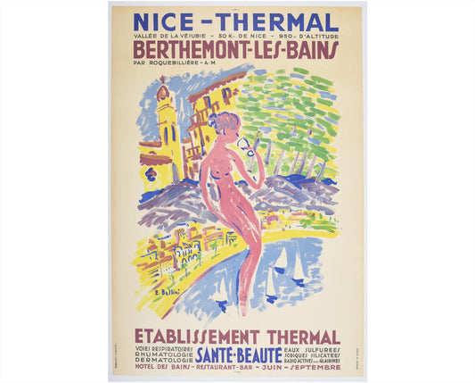 Original Nice Thermal Berthemont-les-Bains Poster by Emmanuel Bellini, French Riviera Spa Travel Poster