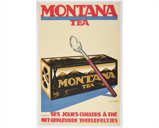 Montana Tea Original Belgian Poster, Lode Sebregts Art Deco Tea Advertisement, Circa 1930