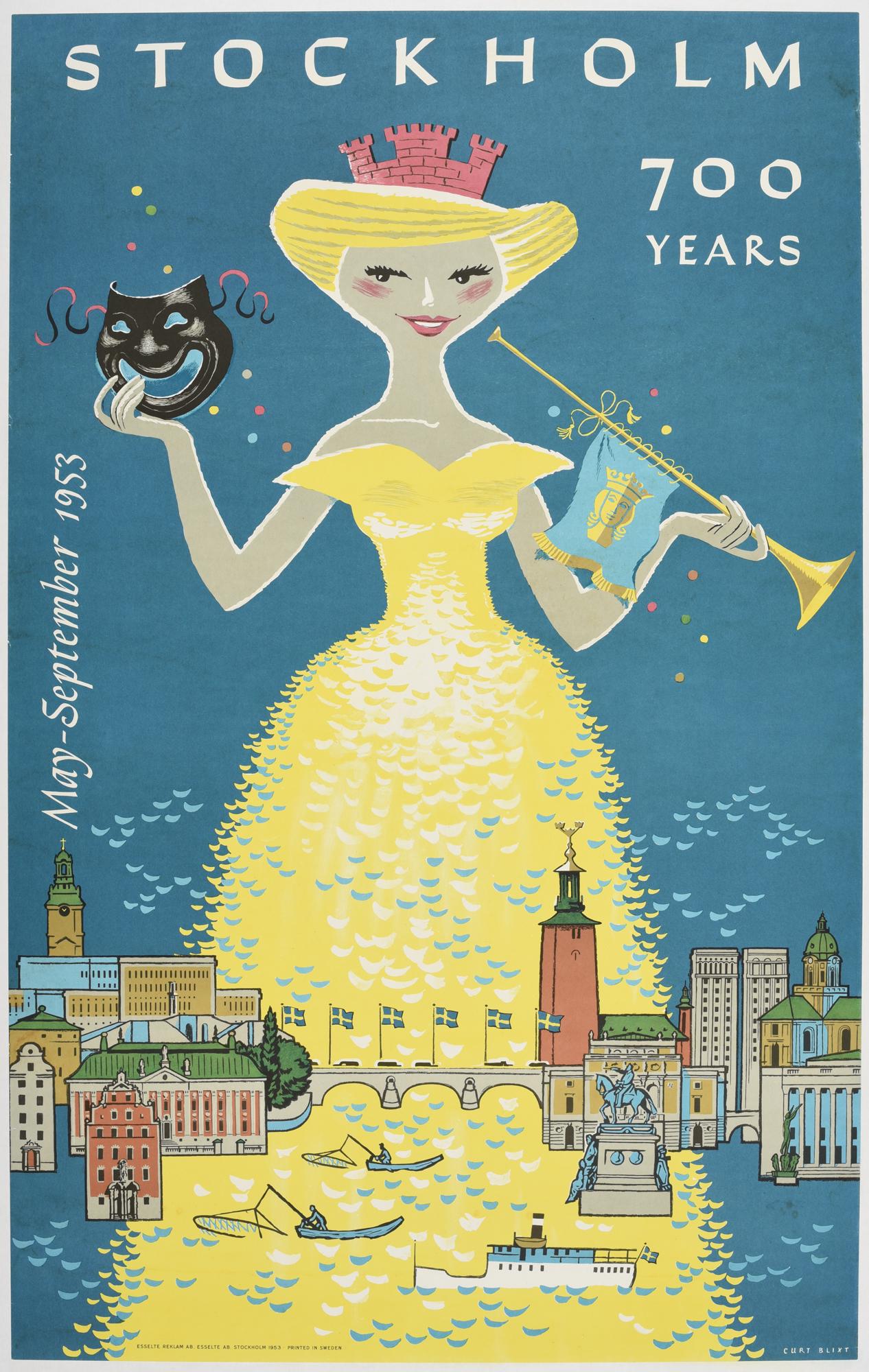 Original 1953 Stockholm 700 Years Poster by Curt Blixt, Swedish Vintage Travel Poster
