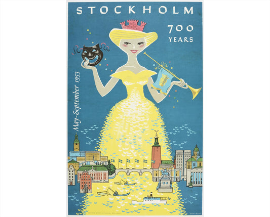 Original 1953 Stockholm 700 Years Poster by Curt Blixt, Swedish Vintage Travel Poster