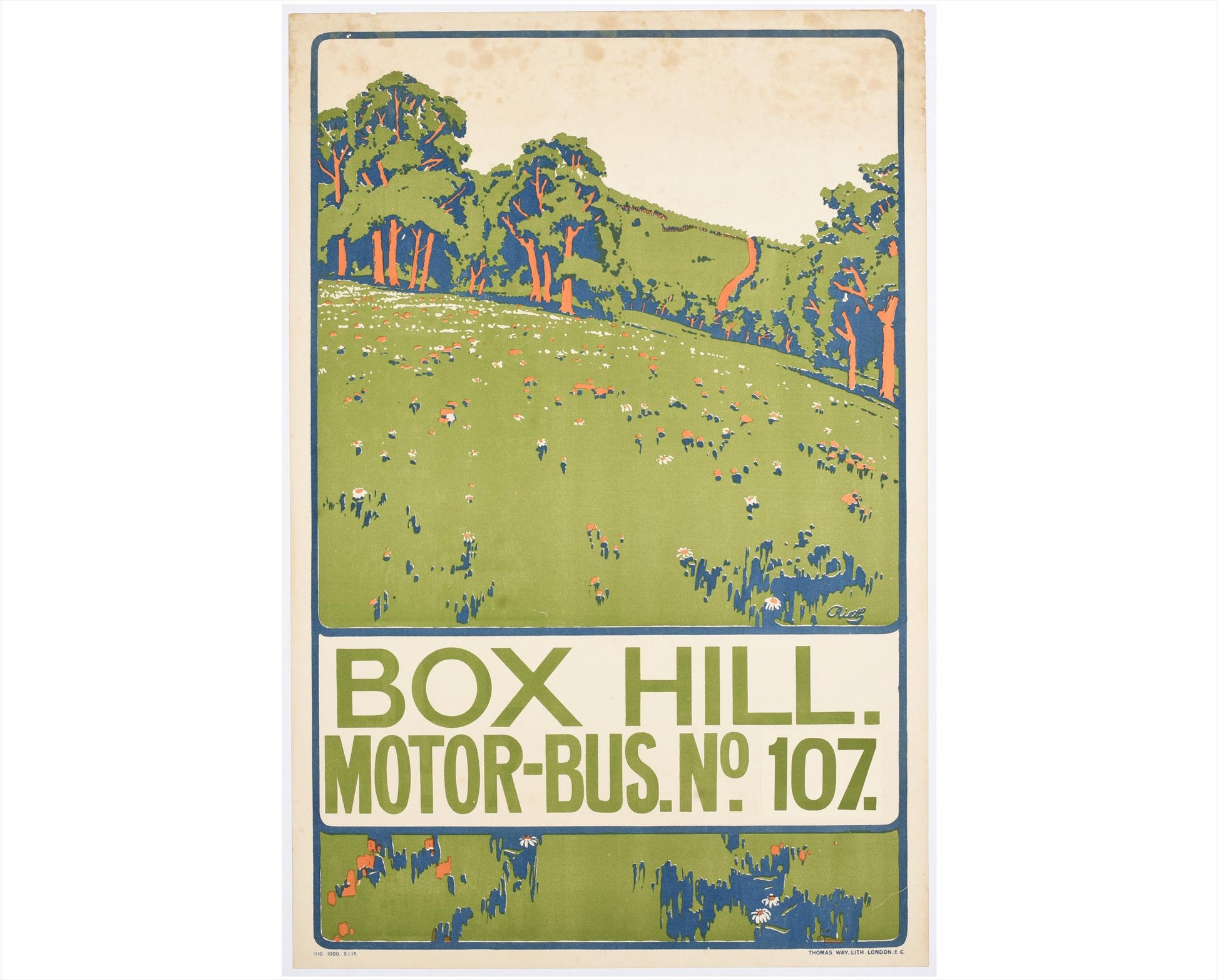 1914 Box Hill Motor-Bus No. 107 Travel Poster by Paul Rieth