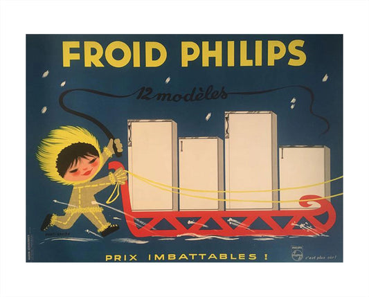 1950s Philips Refrigerator French Advertising Poster: Mid-Century Modern Decor (157x114 cm)