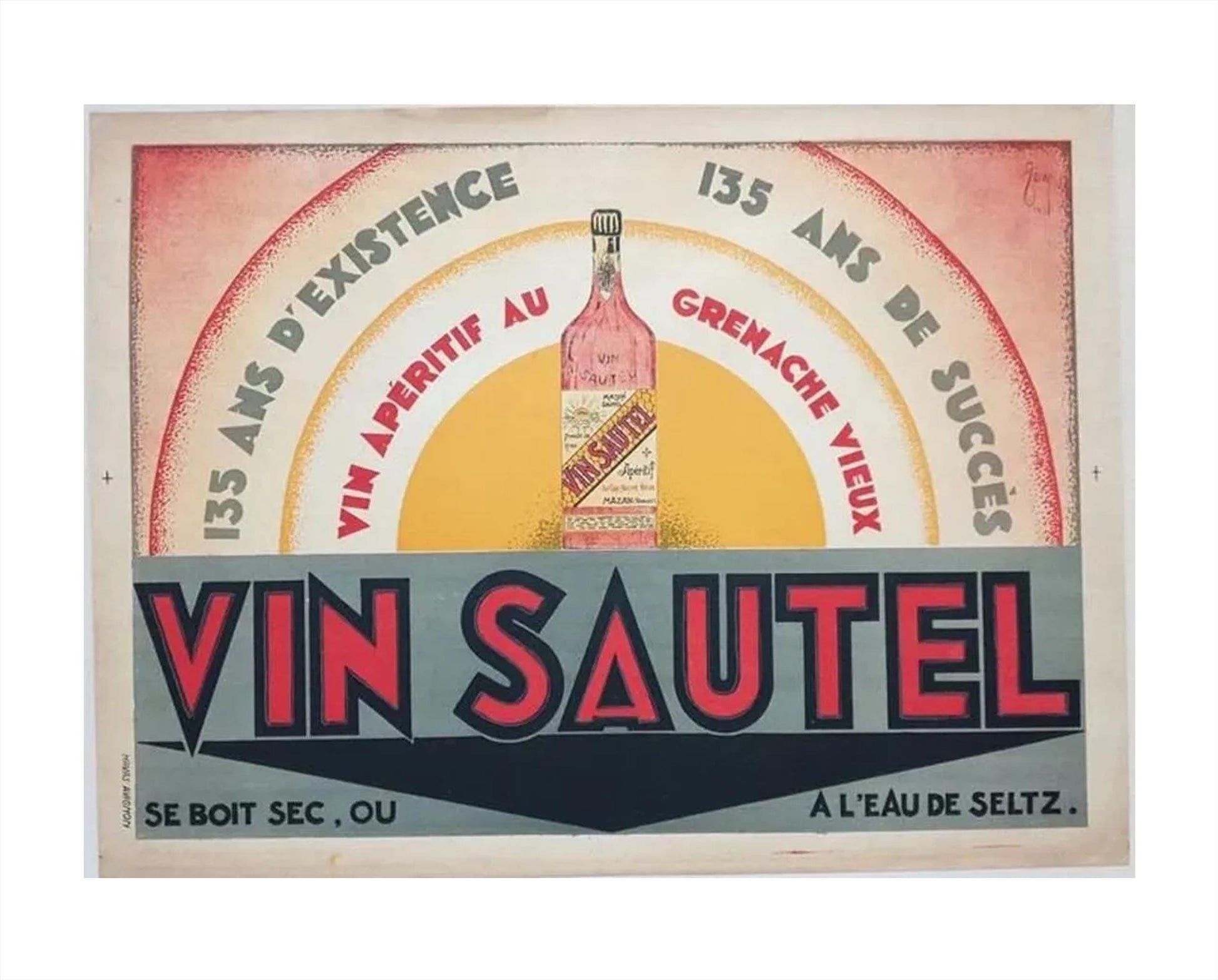 Vintage Vin Sautel Poster: French Wine Aperitif Art Deco Print