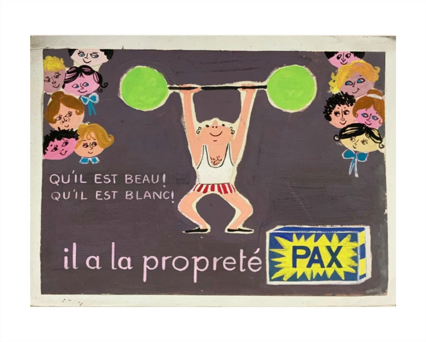 1950s Georges Hugnet "PAX" Laundry Soap - Original French Gouache Mock-Up (25x19.5 cm)