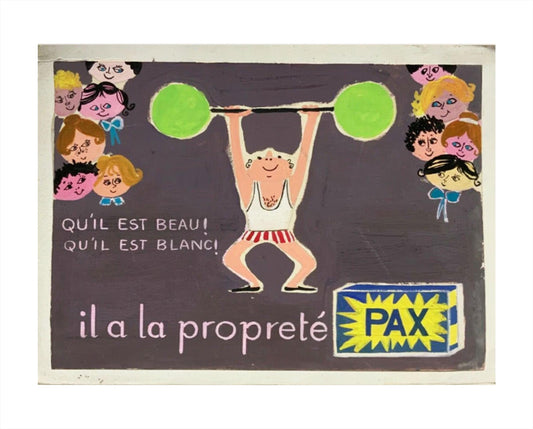 1950s Georges Hugnet "PAX" Laundry Soap - Original French Gouache Mock-Up (25x19.5 cm)