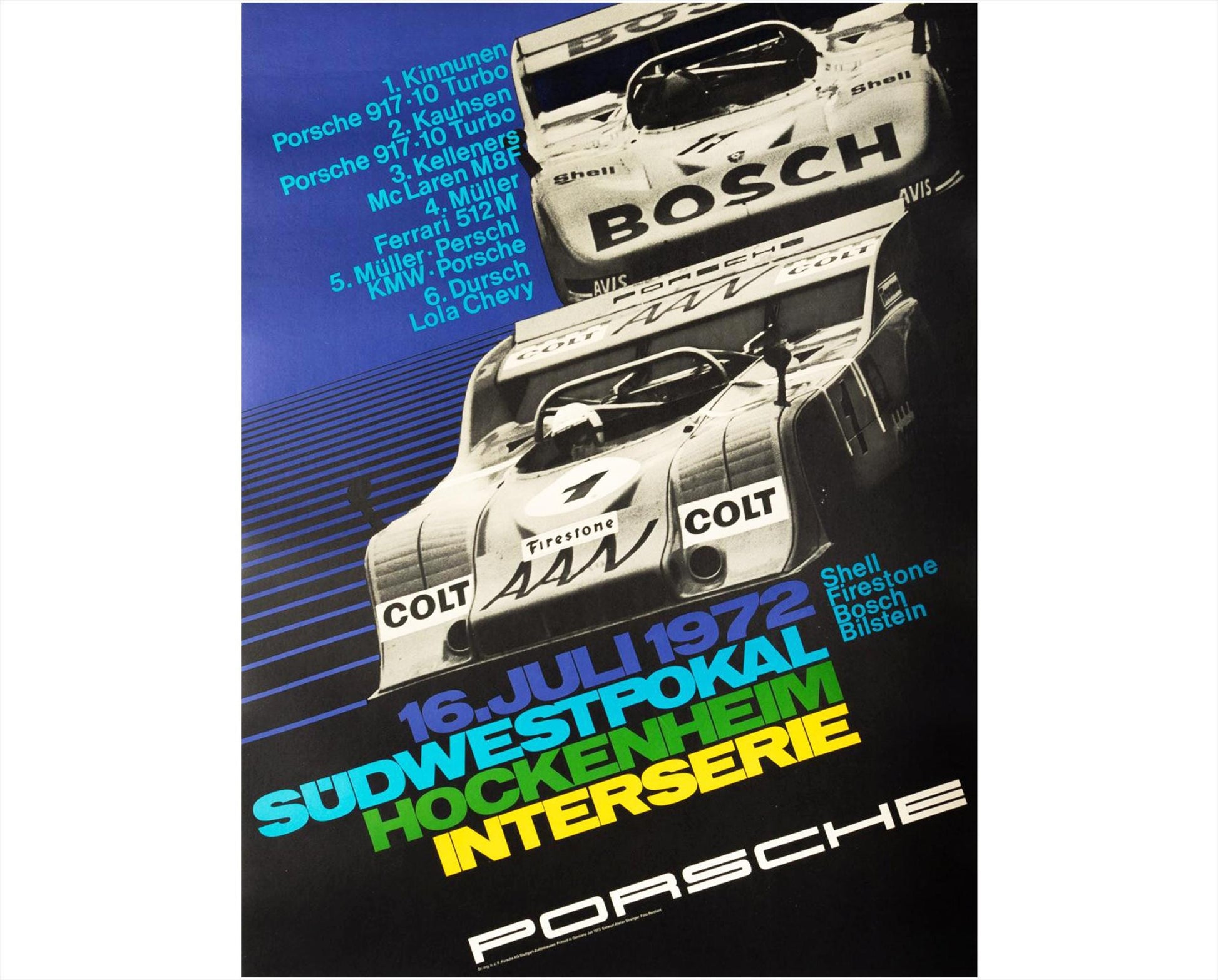 Original Porsche 917/10 Turbo Poster, Hockenheim Interserie Südwestpokal 1972, Erich Strenger
