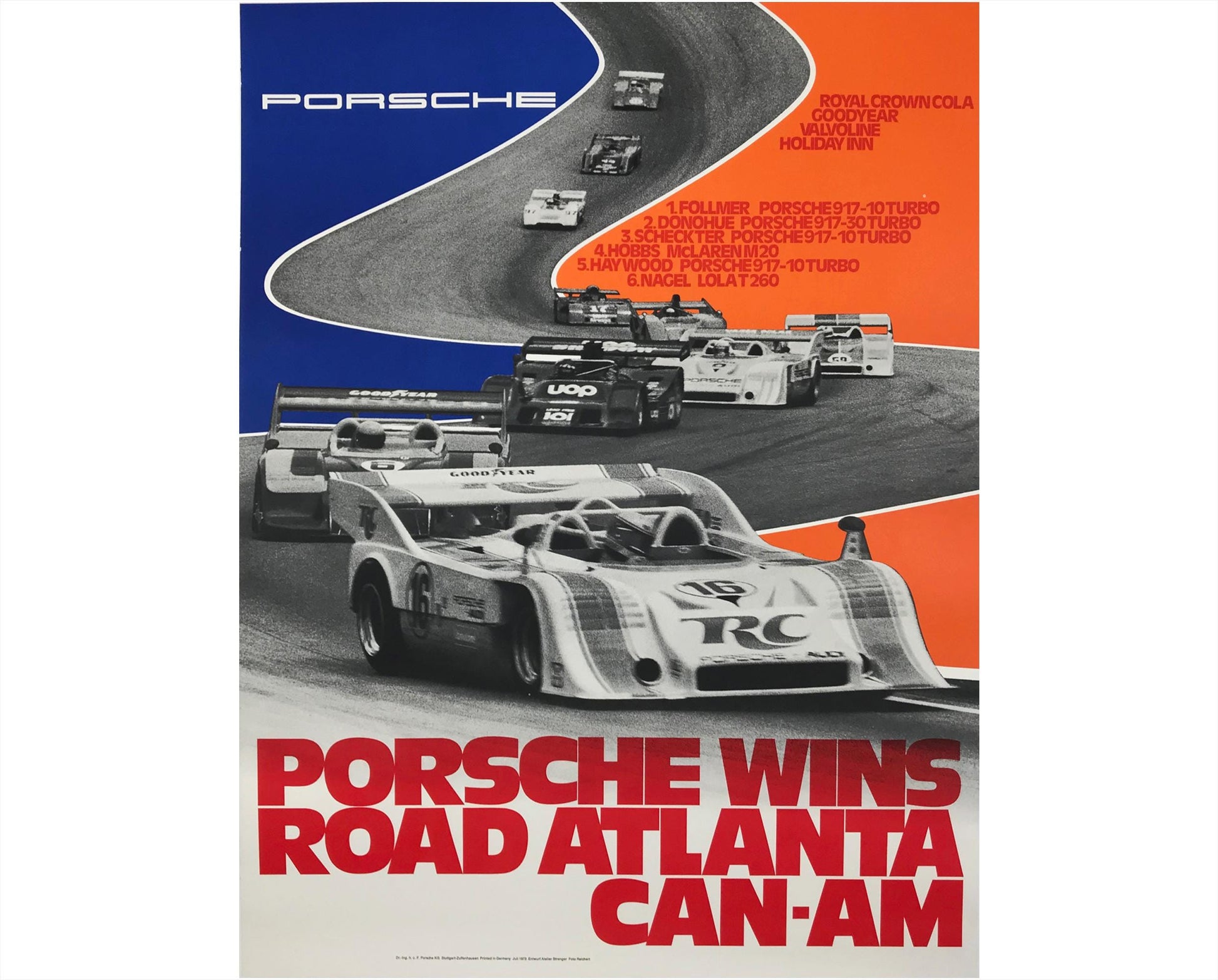Original Porsche 917/10 Road Atlanta Can-Am Poster, 1973 Erich Strenger Factory Poster