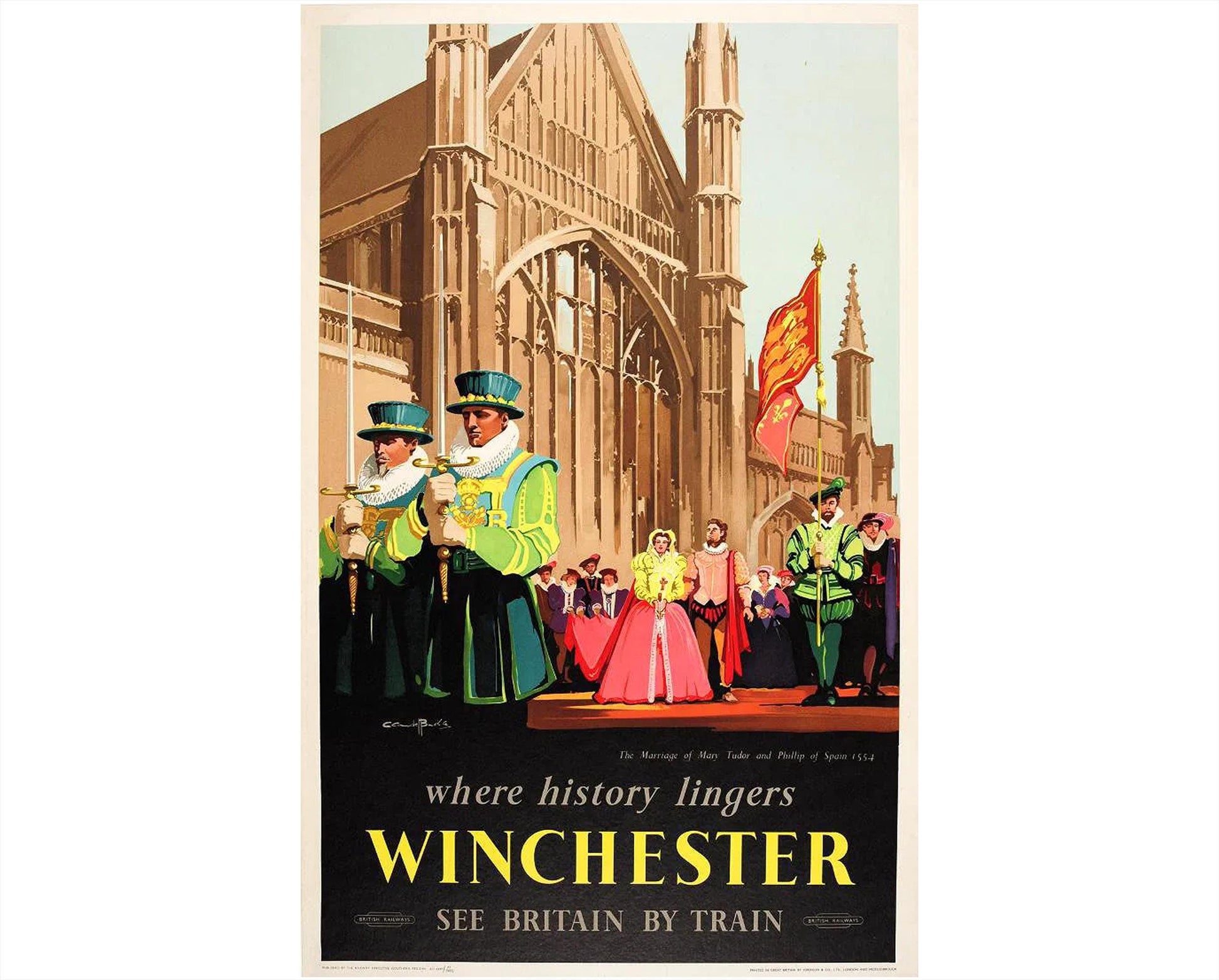 Original 1952 Winchester Poster by Claude Buckle, Where History Lingers, British Railways