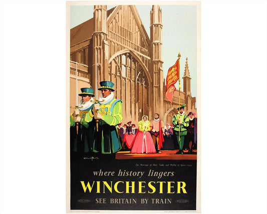 Original 1952 Winchester Poster by Claude Buckle, Where History Lingers, British Railways