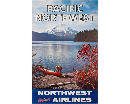 Original Pacific Northwest Poster, Northwest Orient Airlines Vintage Travel Poster, c. 1960